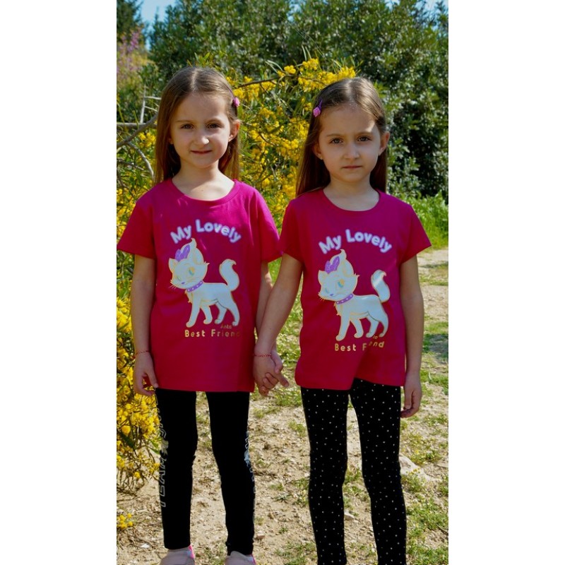 3381 Α - CHERRY KIDS ΜΠΛΟΥΖΑ 100% ΒΑΜΒ. ΧΡΩΜΑ MY LOVELY CAT