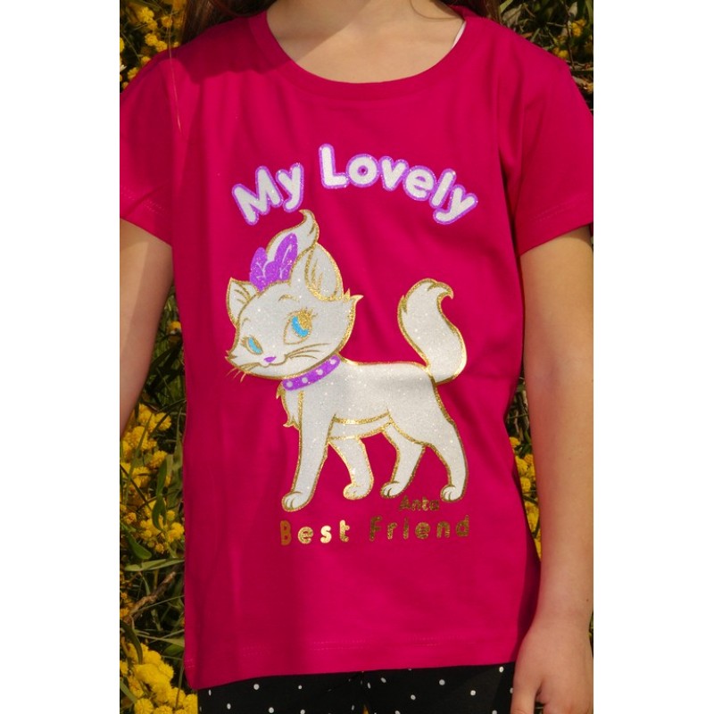 3381 Α - CHERRY KIDS ΜΠΛΟΥΖΑ 100% ΒΑΜΒ. ΧΡΩΜΑ MY LOVELY CAT