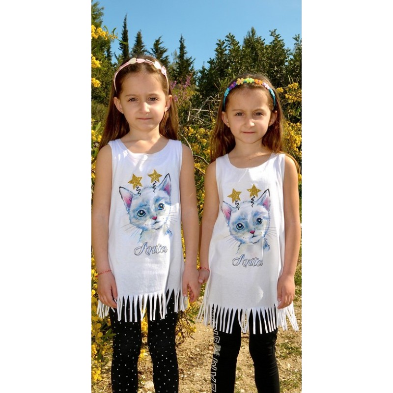 2420 Β - GIRLY KIDS ΜΠΛΟΥΖΑΚΙ ΑΜΑΝΙΚΟ  ΛΕΥΚΟ ΓΑΤΑ ΚΡΟΣΙ