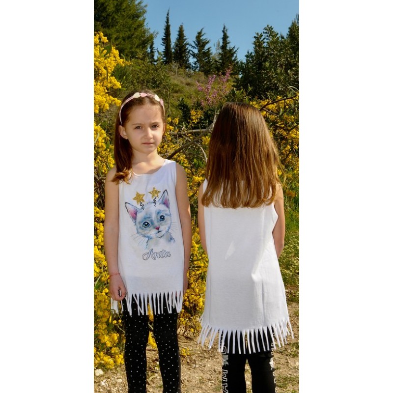2420 Β - GIRLY KIDS ΜΠΛΟΥΖΑΚΙ ΑΜΑΝΙΚΟ  ΛΕΥΚΟ ΓΑΤΑ ΚΡΟΣΙ