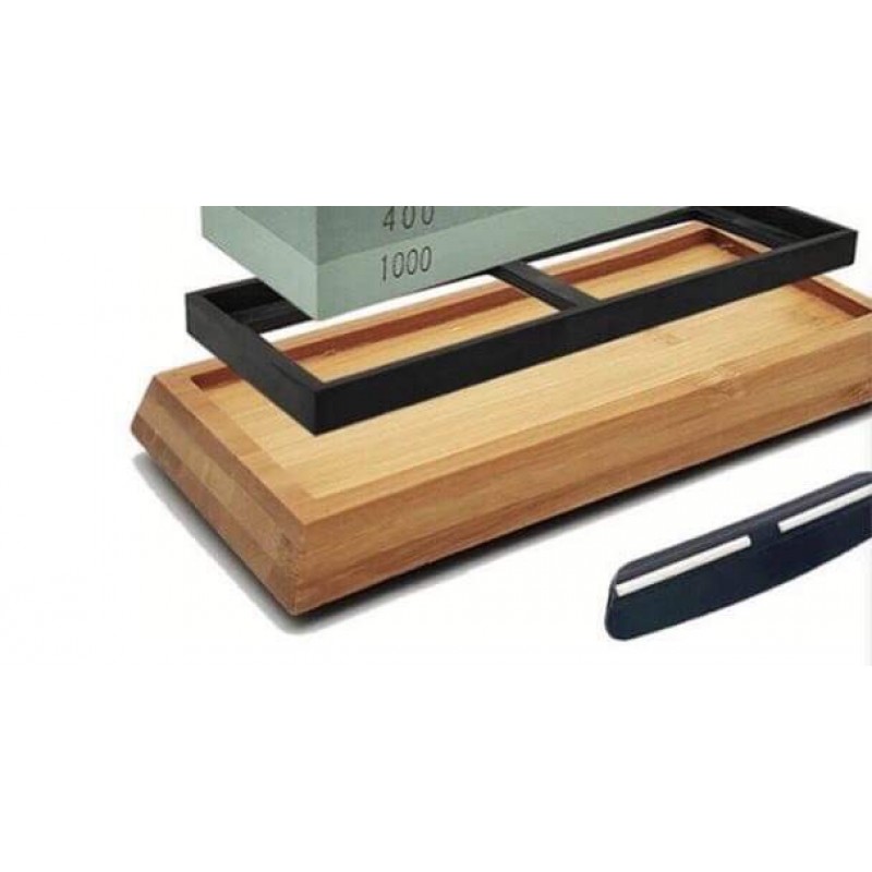 RW006-ΔΙΠΛΗ ΠΕΤΡΑ ΓΙΑ ΑΚΟΝΙΣΜΑ- DOUBLE SIDED SHARPENING STONE WOODEN HOLDER 400/1000