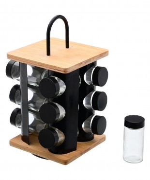 ΒΑΣΗ ΜΠΑΧΑΡΙΚΩΝ BAMBOO ESSENTIALS ΜΕ 12 ΓΥΑΛΙΝΑ ΔΟΧΕΙΑ ΠΕΡΙΣΤΡΕΦΟΜΕΝΗ ΜΑΥΡΗ